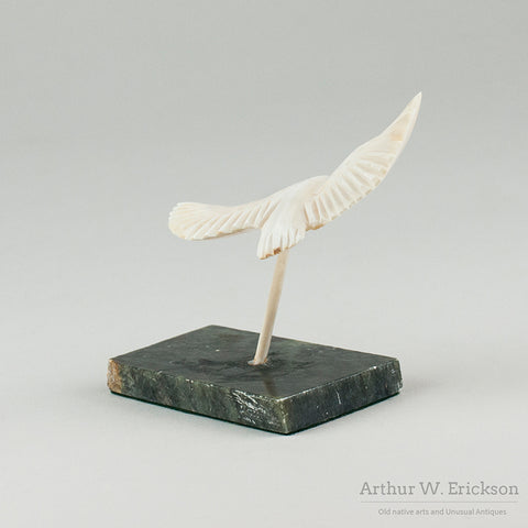 Inuit Carved Walrus Ivory Flying Sea Bird on Pedestal