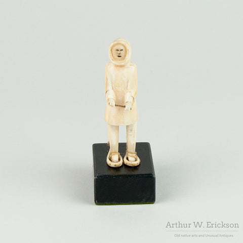 Inuit Ivory Carving of Man on Snowshoes