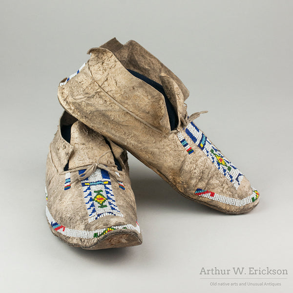 Pair of Arapaho Partially Beaded Moccasins