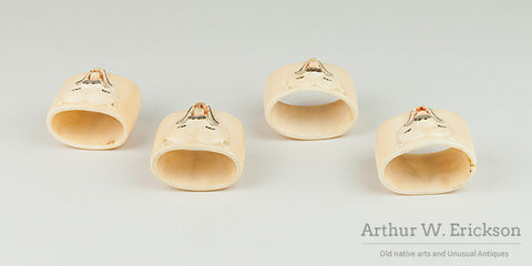 Set of Four Polar Bear Walrus Ivory Napkin Rings