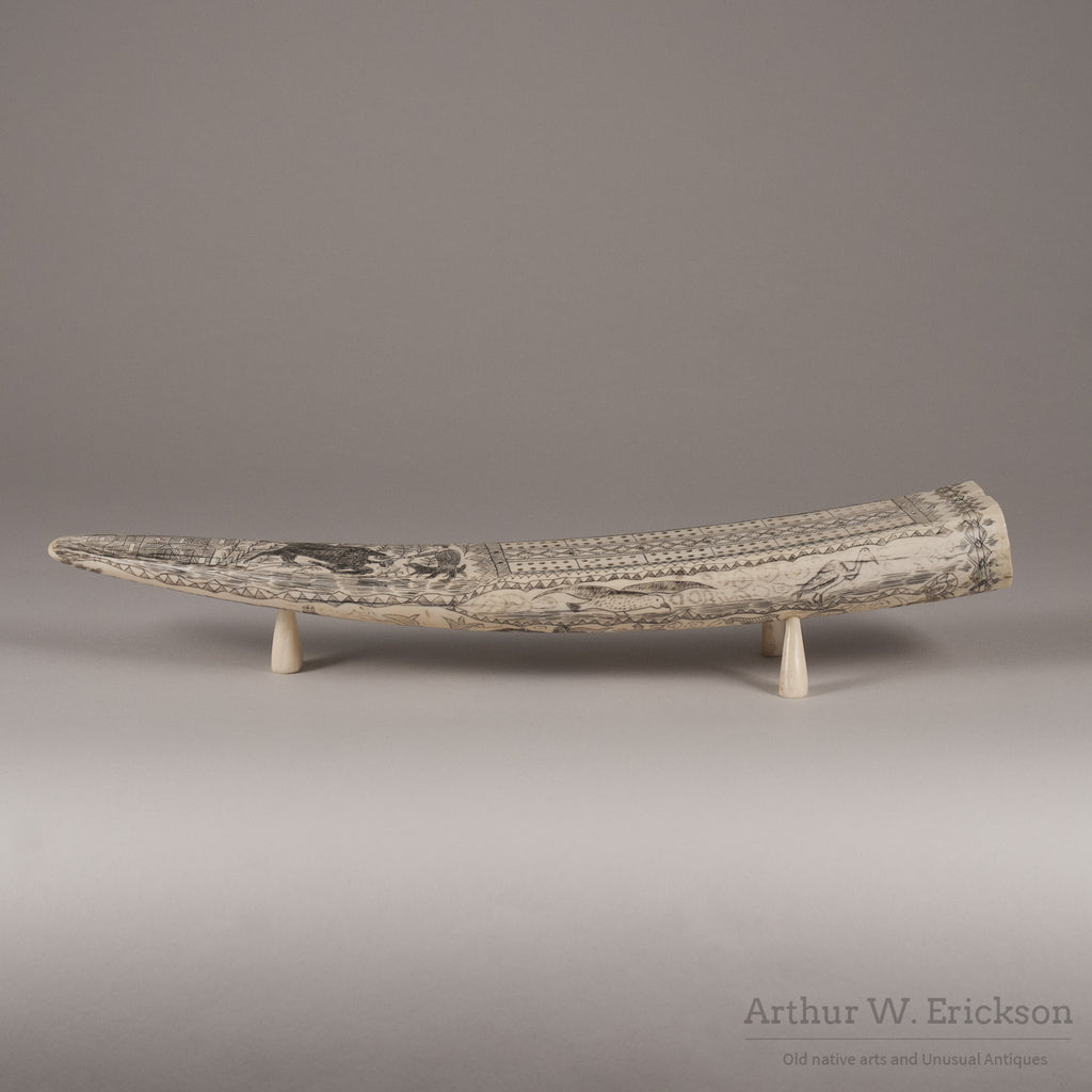 Folk Art Scrimshawed Cribbage Board - Arthur W. Erickson - 1