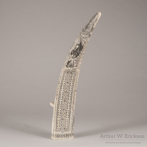 Folk Art Scrimshawed Cribbage Board - Arthur W. Erickson - 4