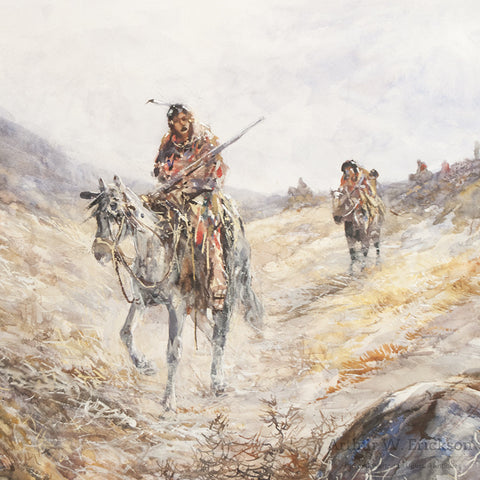 Indians On Horseback Watercolor