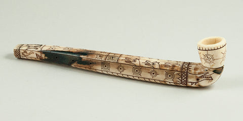 Heavily Scrimshawed Early Eskimo Ivory Pipe.