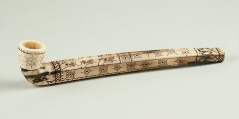 Heavily Scrimshawed Early Eskimo Ivory Pipe.
