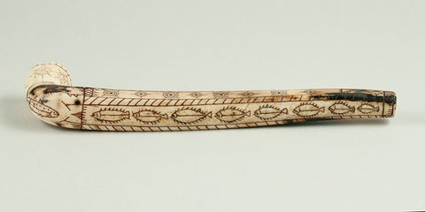 Heavily Scrimshawed Early Eskimo Ivory Pipe.