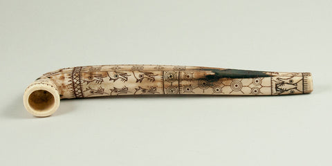 Heavily Scrimshawed Early Eskimo Ivory Pipe.
