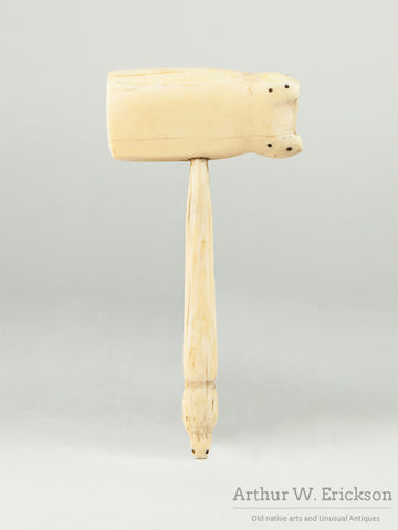 Carved Walrus Ivory Gavel with Seal Heads