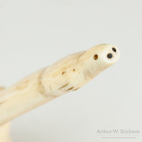 Carved Walrus Ivory Gavel with Seal Heads