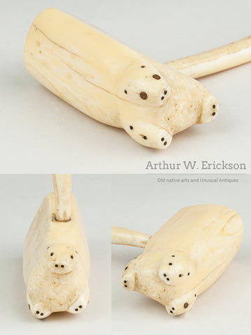 Carved Walrus Ivory Gavel with Seal Heads