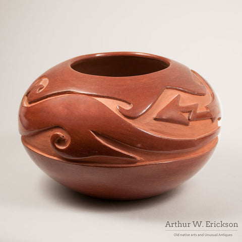 Large Christina Naranjo (1891-1980) Redware Pot with Avanyu