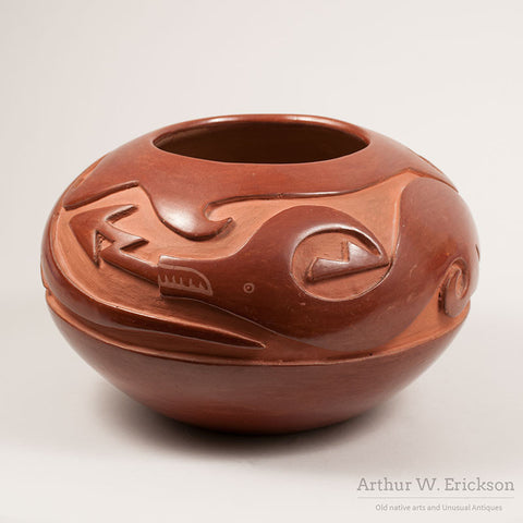 Large Christina Naranjo (1891-1980) Redware Pot with Avanyu