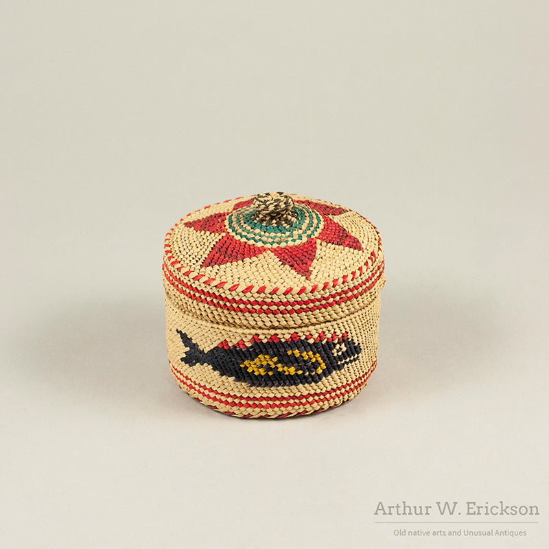 Colorful Nootka Lidded Basket