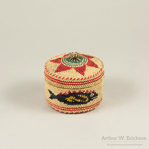 Colorful Nootka Lidded Basket