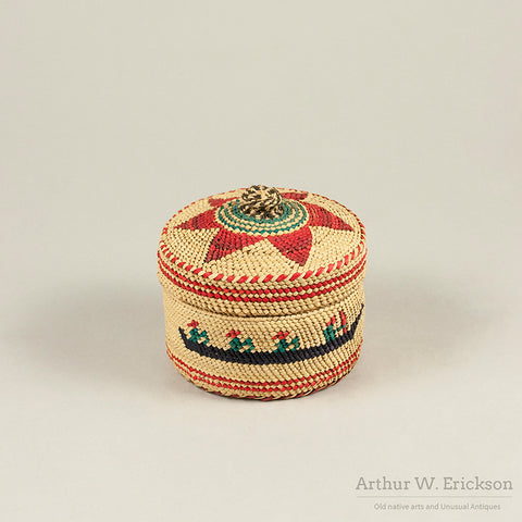 Colorful Nootka Lidded Basket