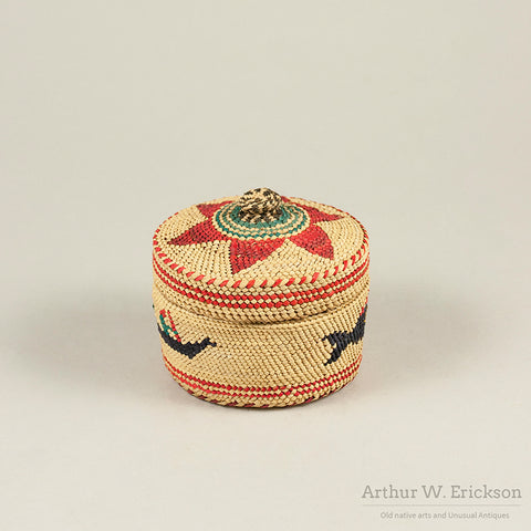 Colorful Nootka Lidded Basket