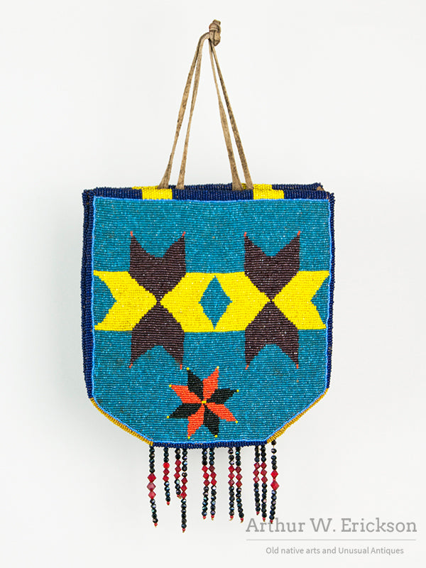 Double-Sided Plateau Beaded Flat Bag with Bead Fringe