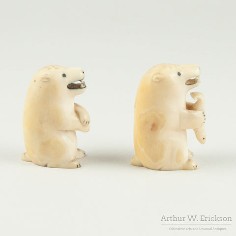 Eskimo Carved Polar Bear Salt and Pepper Shakers