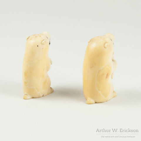 Eskimo Carved Polar Bear Salt and Pepper Shakers