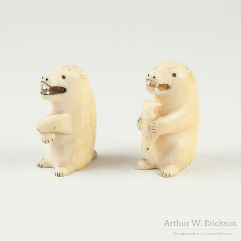 Eskimo Carved Polar Bear Salt and Pepper Shakers