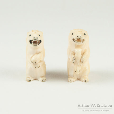 Eskimo Carved Polar Bear Salt and Pepper Shakers