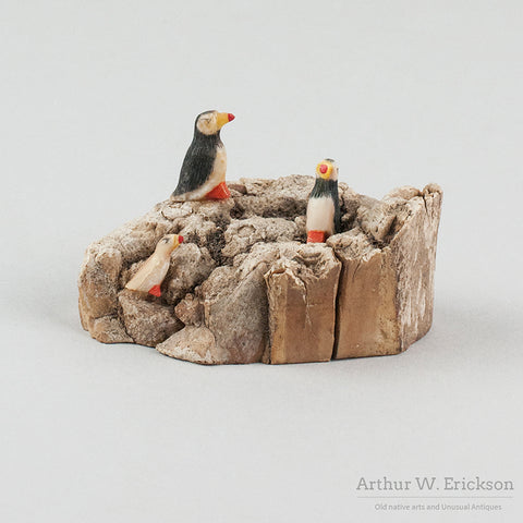 Eskimo Carved Puffin Rookery