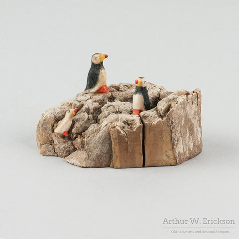 Eskimo Carved Puffin Rookery