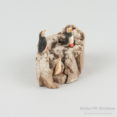 Eskimo Carved Puffin Rookery