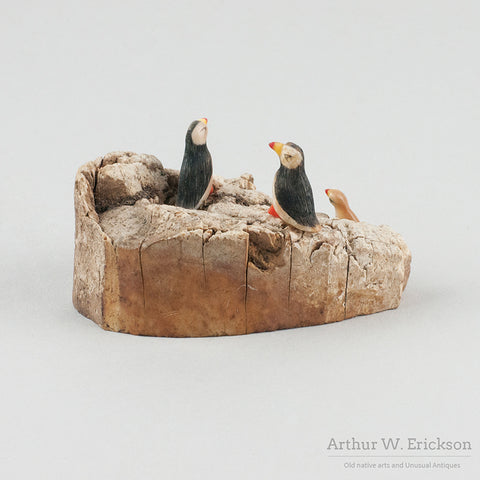 Eskimo Carved Puffin Rookery