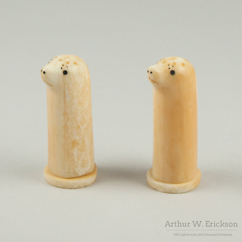 Eskimo Carved Seal Head Salt and Pepper Shakers