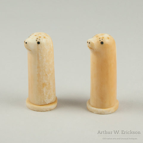 Eskimo Carved Seal Head Salt and Pepper Shakers