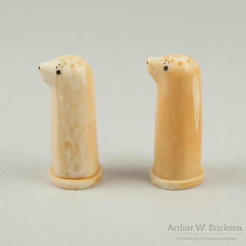 Eskimo Carved Seal Head Salt and Pepper Shakers