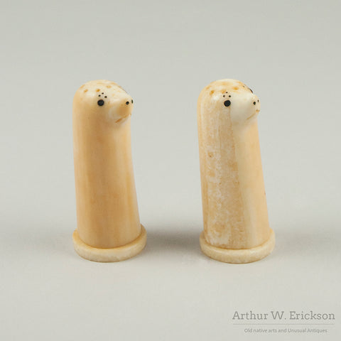 Eskimo Carved Seal Head Salt and Pepper Shakers
