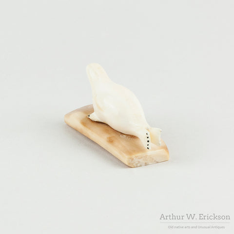 Eskimo Carved Seal on Fossilized Walrus Ivory Base