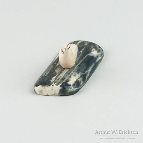 Eskimo Carved Folky Ivory Seal on a Fossilized Ivory Base