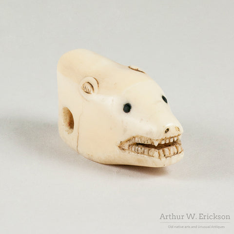 Eskimo Carved Ivory Polar Bear Head Amulet