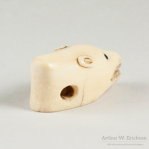 Eskimo Carved Ivory Polar Bear Head Amulet