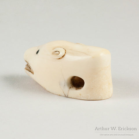 Eskimo Carved Ivory Polar Bear Head Amulet