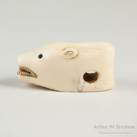 Eskimo Carved Ivory Polar Bear Head Amulet
