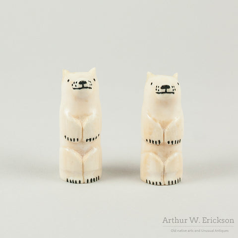 Eskimo Carved Walrus Ivory Polar Bear Salt and Pepper Shakers
