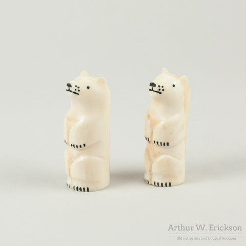 Eskimo Carved Walrus Ivory Polar Bear Salt and Pepper Shakers
