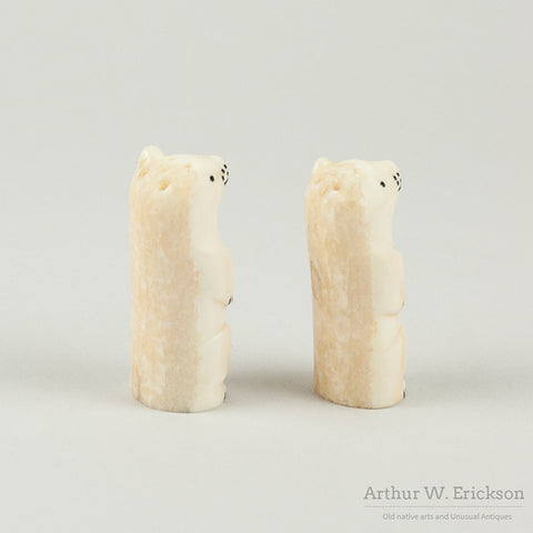 Eskimo Carved Walrus Ivory Polar Bear Salt and Pepper Shakers