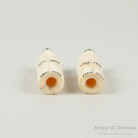 Eskimo Carved Walrus Ivory Polar Bear Salt and Pepper Shakers
