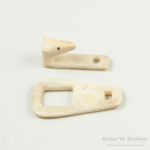 Eskimo Carved Ivory Polar Bear head Hook and Loop Closure