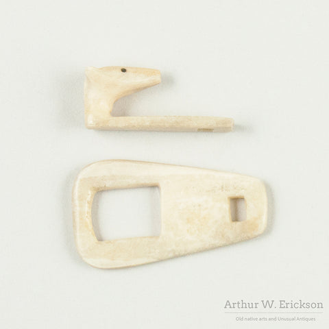 Eskimo Carved Ivory Polar Bear head Hook and Loop Closure