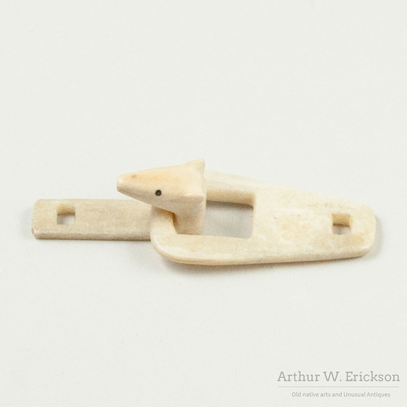 Eskimo Carved Ivory Polar Bear head Hook and Loop Closure