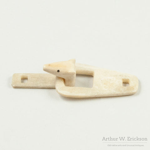 Eskimo Carved Ivory Polar Bear head Hook and Loop Closure