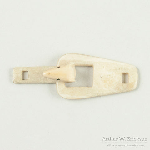 Eskimo Carved Ivory Polar Bear head Hook and Loop Closure