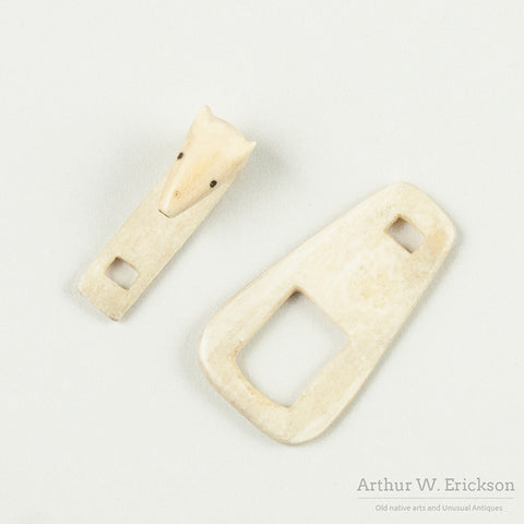 Eskimo Carved Ivory Polar Bear head Hook and Loop Closure