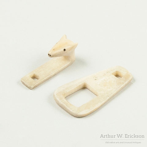 Eskimo Carved Ivory Polar Bear head Hook and Loop Closure